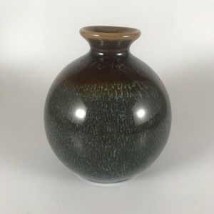 Brown Blue Earthtone Round Bud Vase Pottery